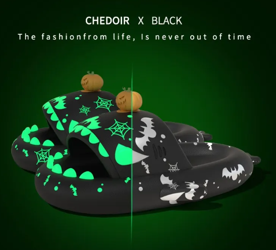 Glow Chomp Holiday Slides in Black
