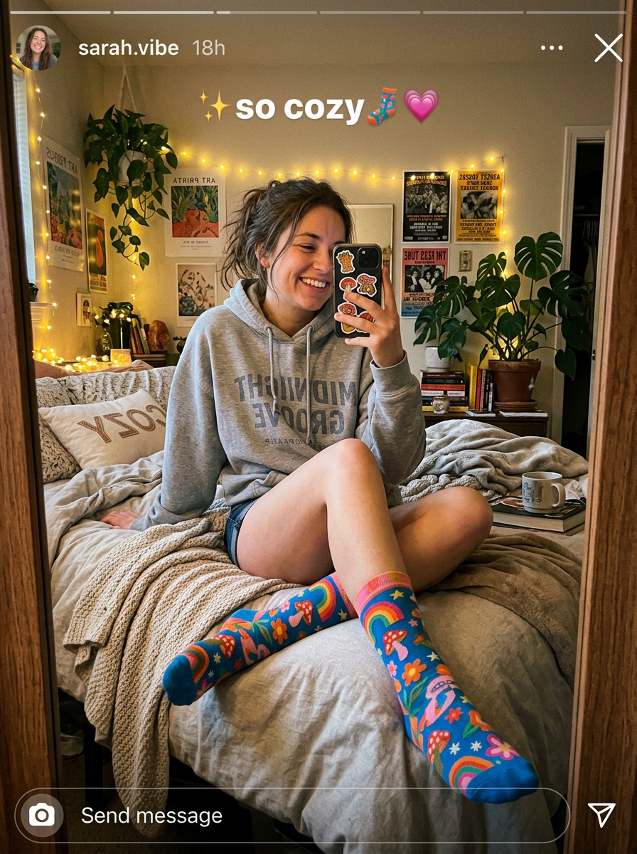 Customer showing off fun crew socks