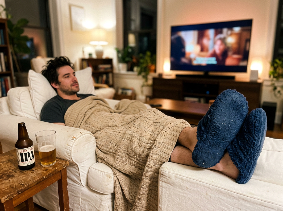 Customer relaxing in plush slippers