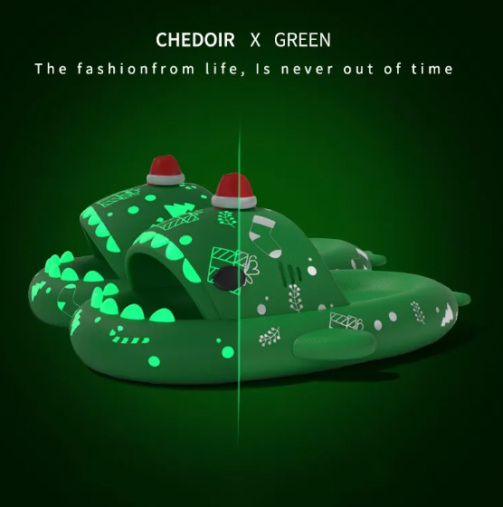 Glow Chomp Holiday Slides in Green
