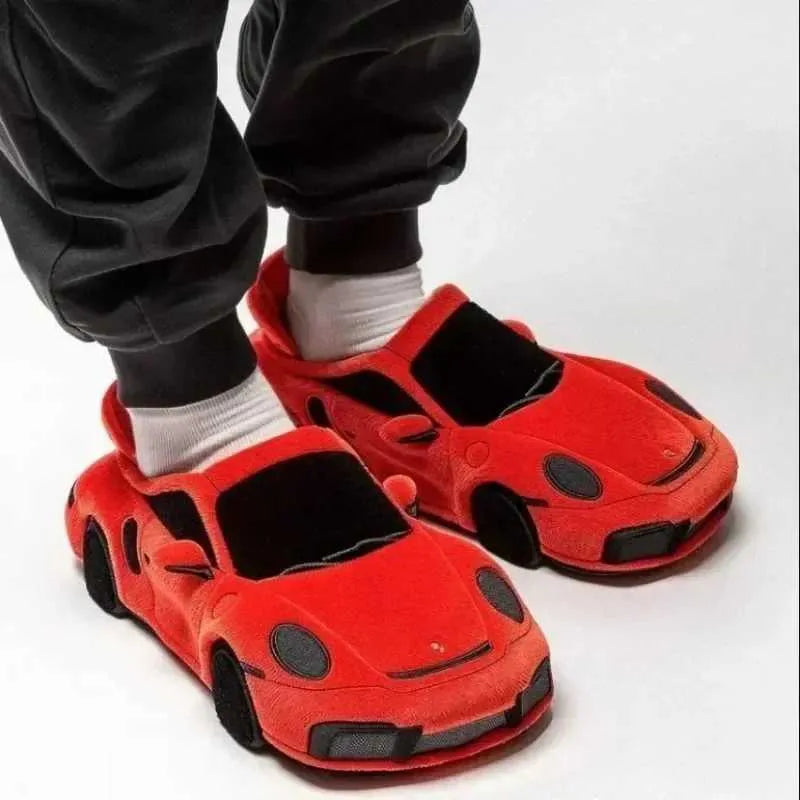 Cozy Plush Driving Slippers in Red - Side View