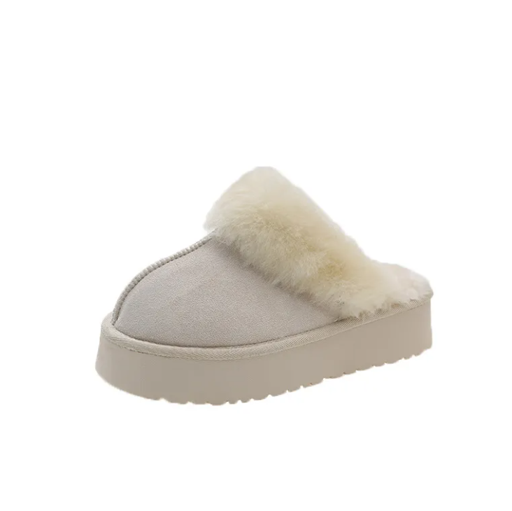 Fluff Tower Platform Slippers in Beige